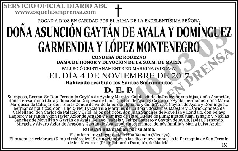 Asunción Gaytán de Ayala y Domínguez Garmendia y López Montenegro